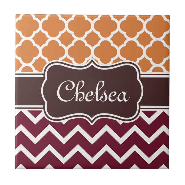 Orange Lattice Maroon Chevron Padrões Brown Name (Frente)