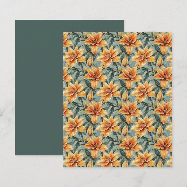 Orange Lily & Sage Background Scrapbook Paper (Frente/Verso)