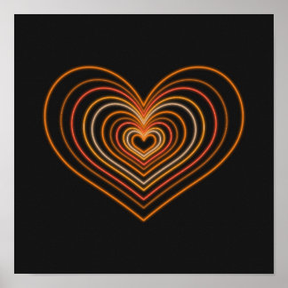 Orange Neon Heart Wall Art Poster