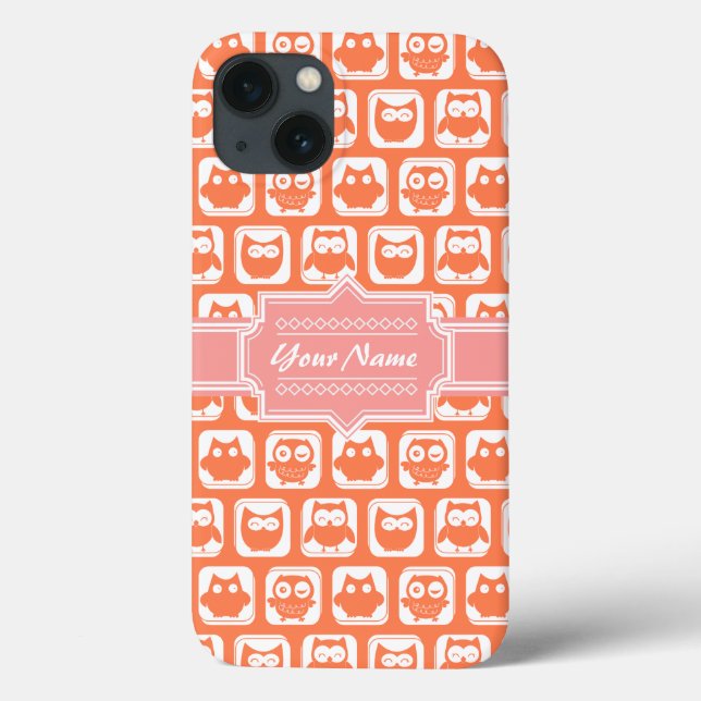 Orange Owl Coral Nome Personalizado (Verso)