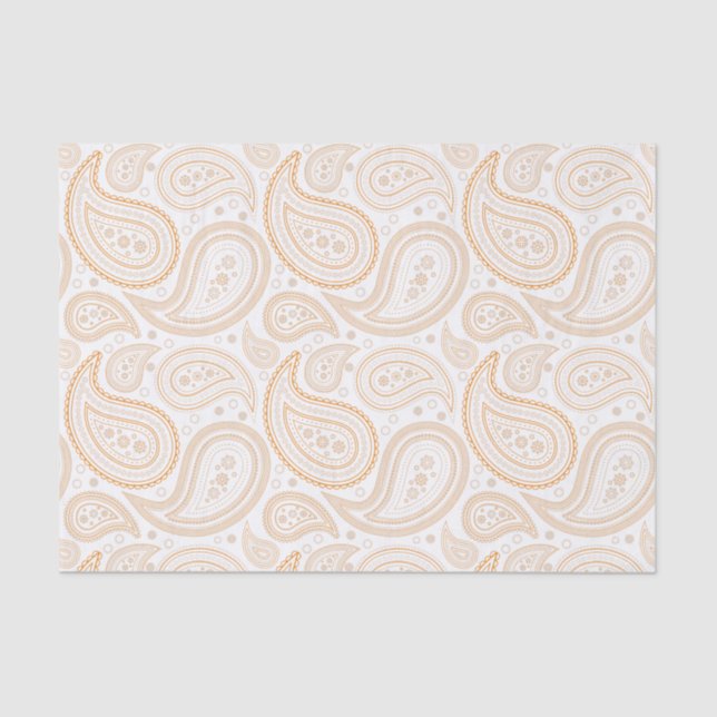 Orange Paisley Patterno sobre Papel Tecido Branco (Frente )