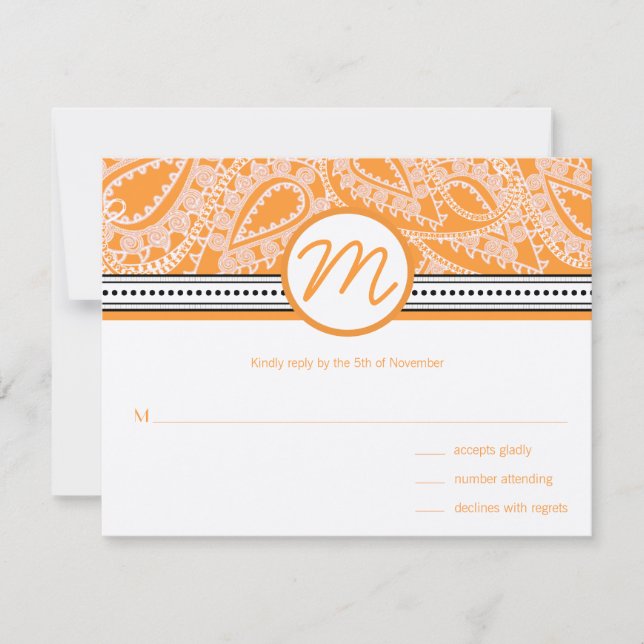 Orange Paisley Wedding RSVP com Pontos (Frente)