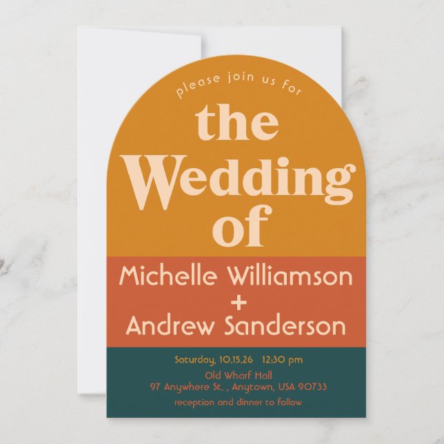 Orange Peacock Modern Retro Arranjado Convite (Frente)