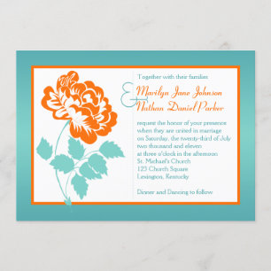 Orange Peony sobre Convite de casamento Turquoise