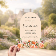 Orange pink floral arch wedding Save the Date Card