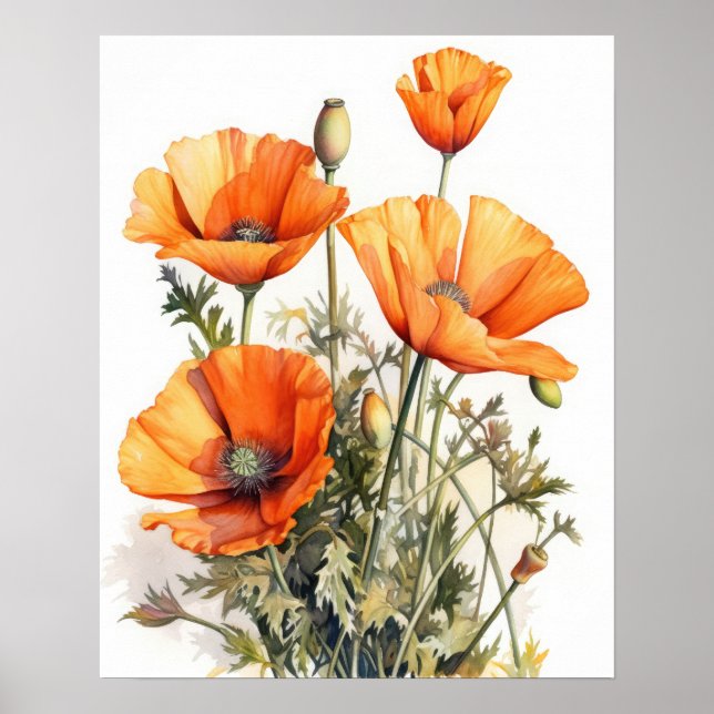 Orange Poppy Flowers Art Impressão Poster (Frente)