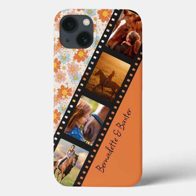 Orange Retro Daisy 4 Photo Horse Collage Name (Verso)