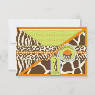 Orange Safari & Cupcake Primeiro Aniversário RSVP