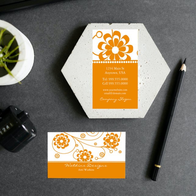 Orange Scroll Blooms Cartão de visita (Orange Scroll Blooms Business Card)