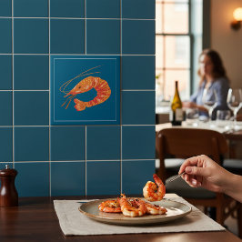 Orange Shrimp Seafood Illustration Tile