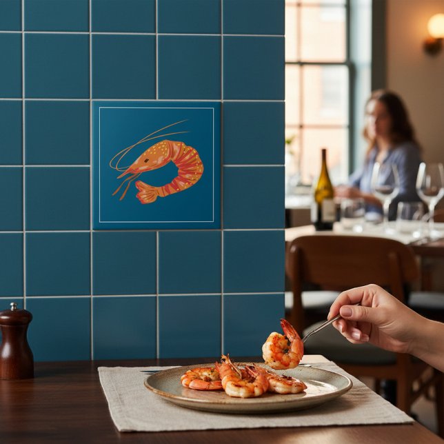 Orange Shrimp Seafood Illustration Tile (Criador carregado)