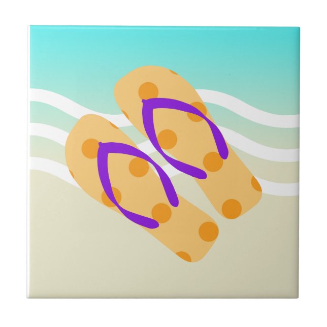 Orange Summer Beach Onde Chinelos Azulejo cerâmico (Frente)