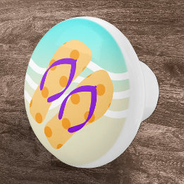 Orange Summer Beach Waves Flip Floor Door Knob