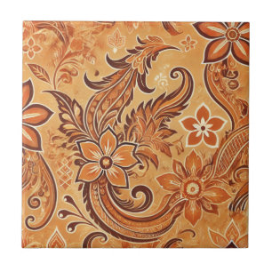 Orange Terracotta Floral Boho Indonésio Batik