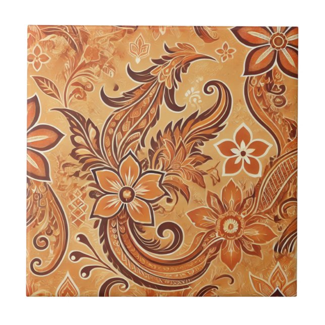 Orange Terracotta Floral Boho Indonésio Batik (Frente)