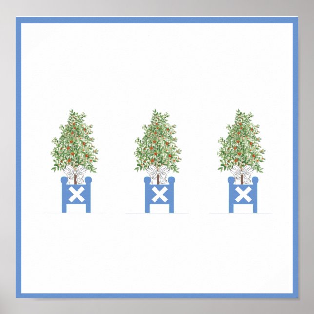 Orange Topiary Blue Plantation Box impressão (Frente)