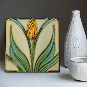 Orange Tulip Wall Decor Art Nouveau Art Deco