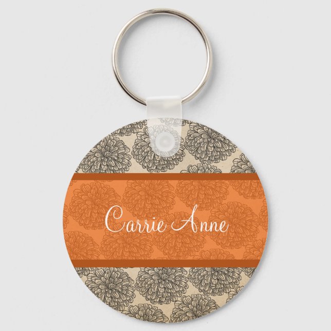 Orange Vintage Zinnia Chaveiro (Frente)
