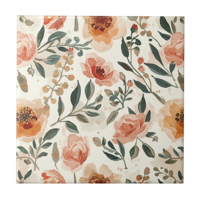 Orange Watercolor Flowers Botanical Painting (Frente)