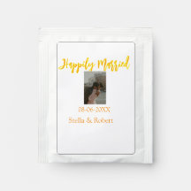 Orange yellow retro photo happily married couple