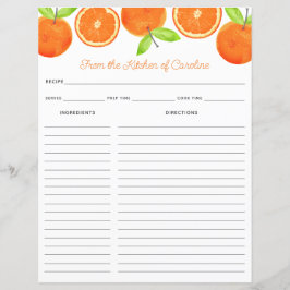 Oranges Citrus Fruit Recipe Card Binder Insert