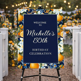 Oranges White Flowers Navy Blue Birthday Welcome
