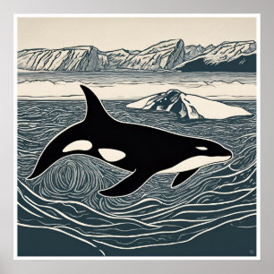 Orca - Impressão de Archival Woodblock