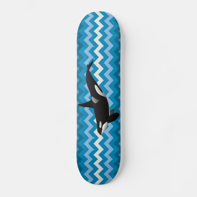 Orca Killer Whale Blue Zigzag Chevron Skateboard (Frente)