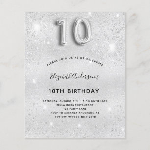 Orçamento 10.º aniversário convite para relíqu
