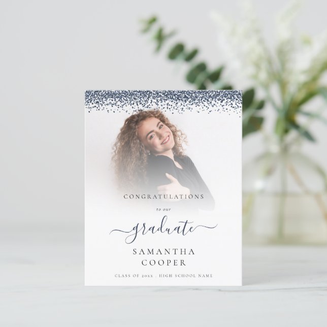 Orçamento 2022 Formando Foto Blue Glitter Anúncio (Em pé/Frente)