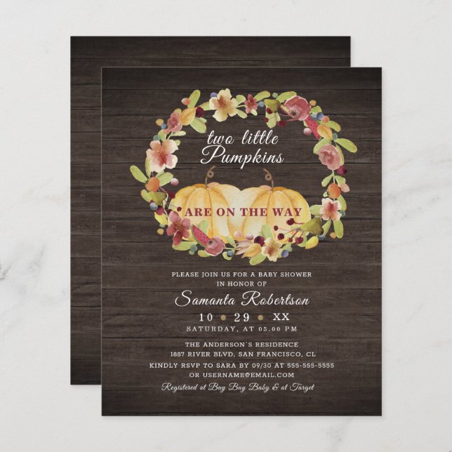 Orçamento 2 Pequeno Chá de fraldas Floral De Madei (Frente/Verso)