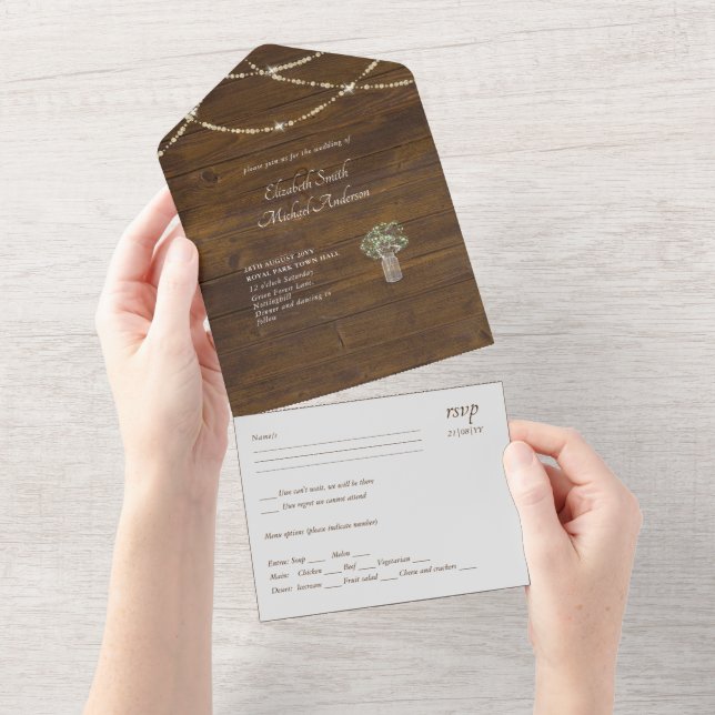Orçamento 3 em 1 Convite de casamento RUSTIC WOOD (Aba destacável)