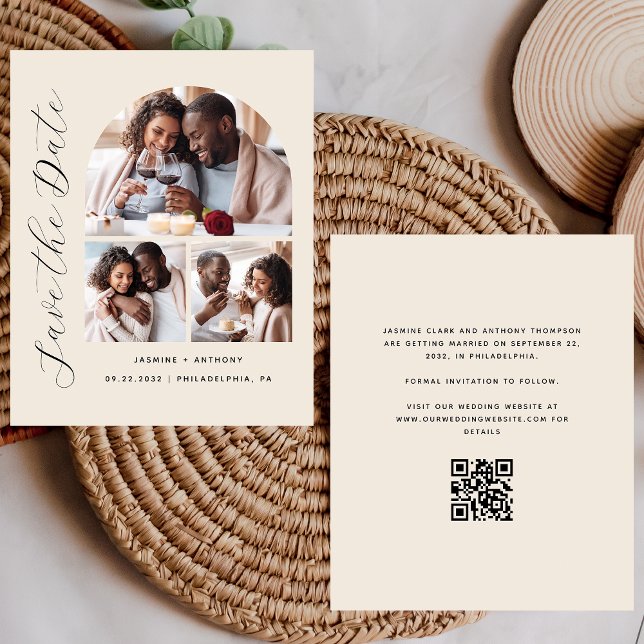 Orçamento 3-Foto Código QR Bege Save the Date (Criador carregado)