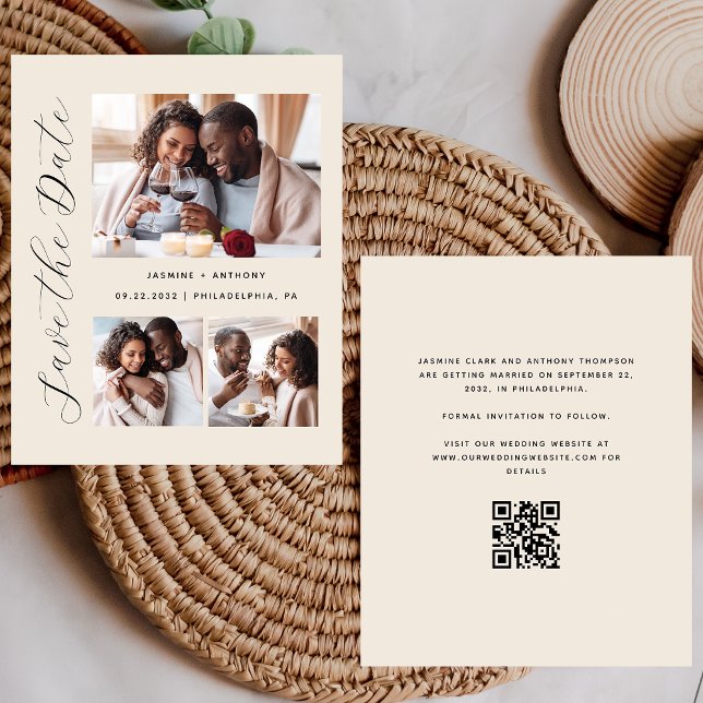 Orçamento 3-Foto Código QR Bege Save the Date (Criador carregado)