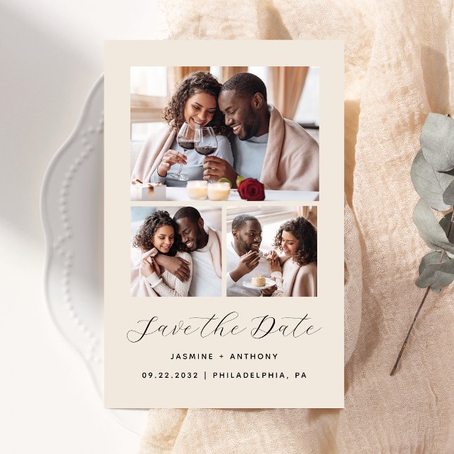 Orçamento 3-Foto Colagem Bege Save the Date (Criador carregado)