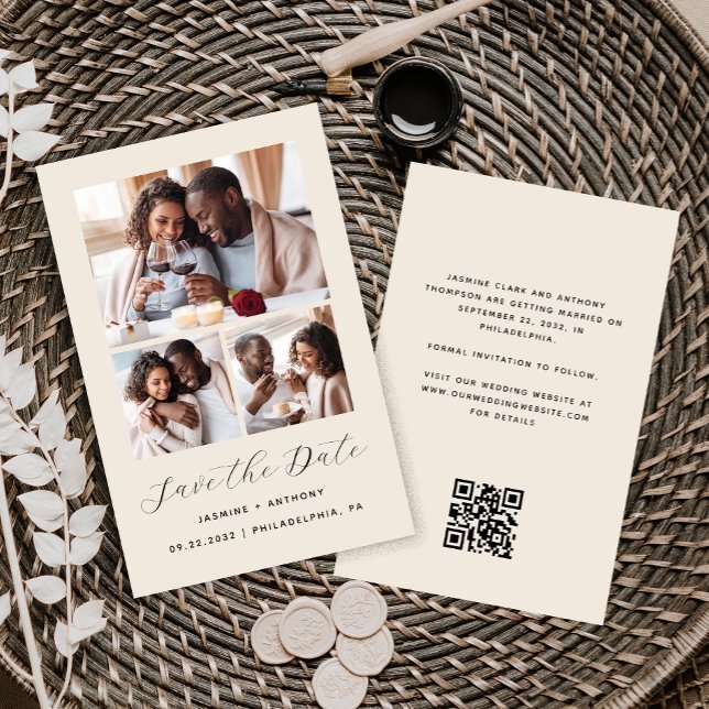 Orçamento 3-Foto Colagem Bege Save the Date (Criador carregado)