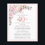 Orçamento 40º Convite Floral Rosa de Partido Surpr<br><div class="desc">Molho cor-de-rosa pincelado com uma elegante disposição floral rosa rosa rosa rosa no canto superior esquerdo. O 40º está escrito em uma bela textura de ouro rosa. design bonito e feminina.</div>