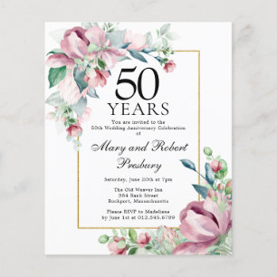 Orçamento 50º Aniversário, Rosa, Convite Floral