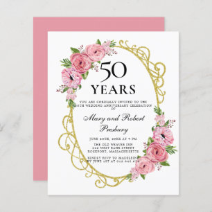 Orçamento 50º Aniversário, Rosa, Convite Floral