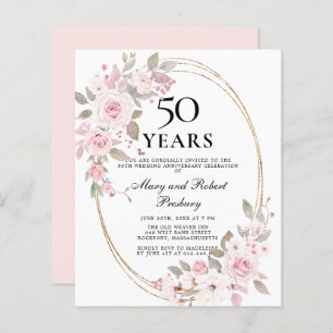 Orçamento 50º Aniversário, Rosa, Convite Floral