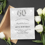 Orçamento 60º aniversário convite para relíquias d<br><div class="desc">Um convite moderno,  na moda e glamouroso para uma 60ª festa de aniversário. Um fundo com aparência de prata falsa,  decorado com poeira brilhante. Personalize e adicione o seu nome e detalhes da festa. O número 60 é escrito com uma fonte de estilo de balão,  script.</div>