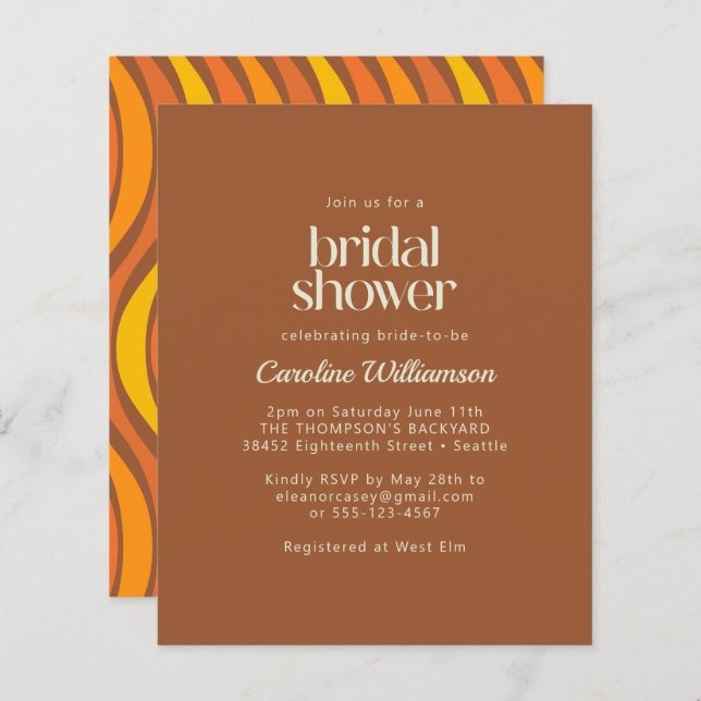 Orçamento 70s Linhas onduladas Laranja Chá de pane (Frente/Verso)