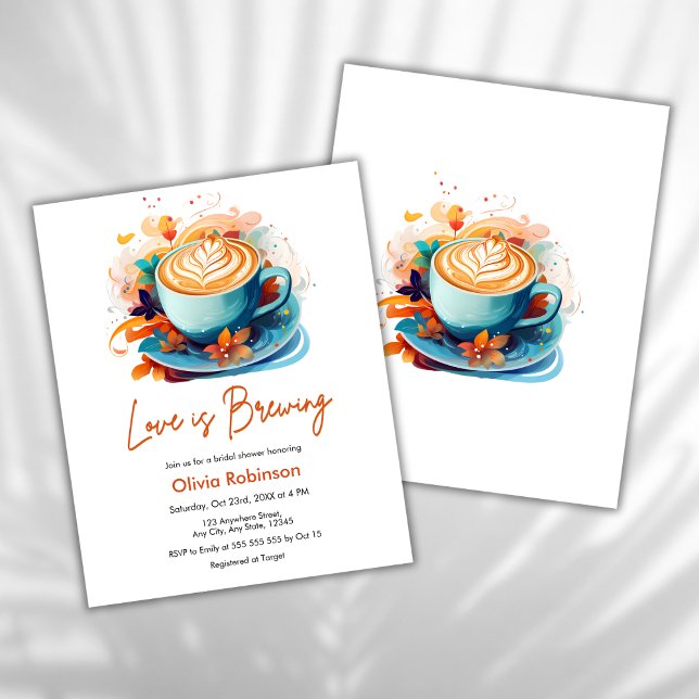 Orçamento Amor é Criar Chá de panela Convite (Budget Blue Floral Love is Brewing Coffee Bridal Shower Invitation )