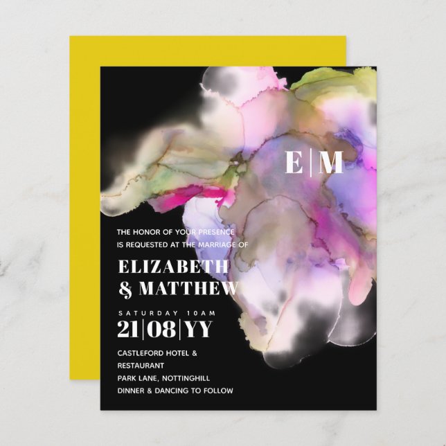 ORÇAMENTO Aquarela Casamento Abstrato Roxo Cinza (Frente/Verso)