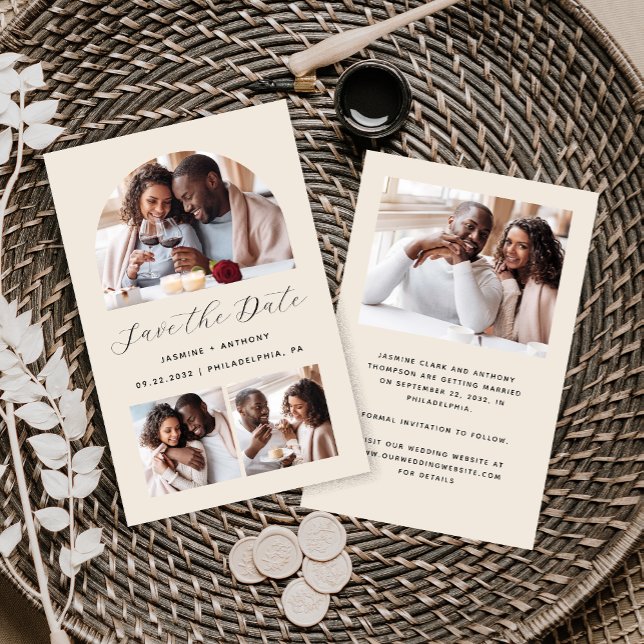 Orçamento Arco 4-Foto Bege Save the Date (Criador carregado)