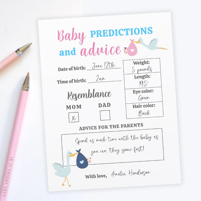 Orçamento Azul Cor-de-rosa Previsão Advertência Te (Budget Blue Pink Baby Predictions Advice Quiz Game
)