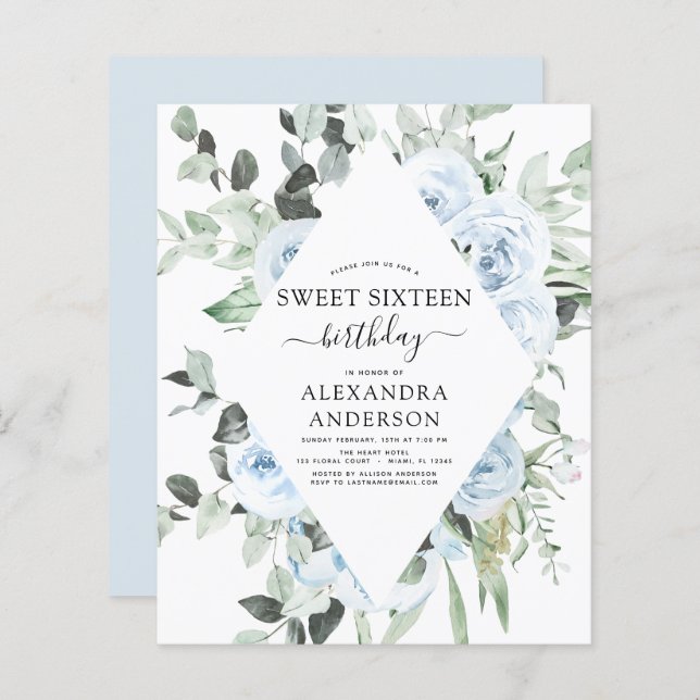 Orçamento Azul Doce 16 Festas de aniversário (Frente/Verso)