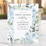 Orçamento Azul Doce 16 Festas de aniversário<br><div class="desc">Rosas Florais Azuis e Eucalyptus Botanical Greenery Primavera ou Summer Sweet Sesseis Convites de festas de aniversários - inclui uma bela e elegante tipografia escrita com flores botânicas tropicais modernas e verde para a doce celebração 16.</div>