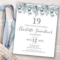 Orçamento Azul Floral 19º Convite de Aniversário