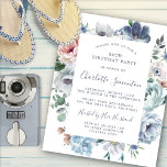 Orçamento Azul Floral 50º Convite de Aniversário<br><div class="desc">Rosas azuis empoeirados e flores silvestres decoram um bonito convite de aniversário. A caligrafia moderna acrescenta ao Boho Vibe.</div>
